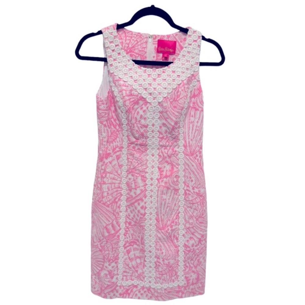 LILLY PULITZER
MACFARLANE EYELET DETAIL STRETCH SHIFT DRESS PELICAN Rare